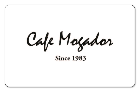 Cafe Mogador logo in black over white background